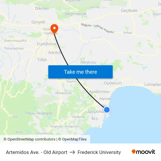 Artemidos Ave. - Old Airport to Frederick University map