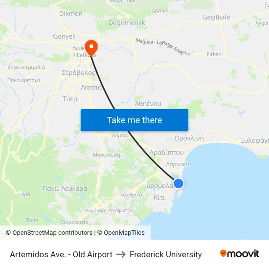 Artemidos Ave. - Old Airport to Frederick University map