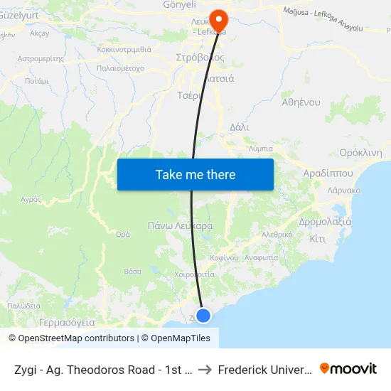 Zygi - Ag. Theodoros Road - 1st Stop to Frederick University map