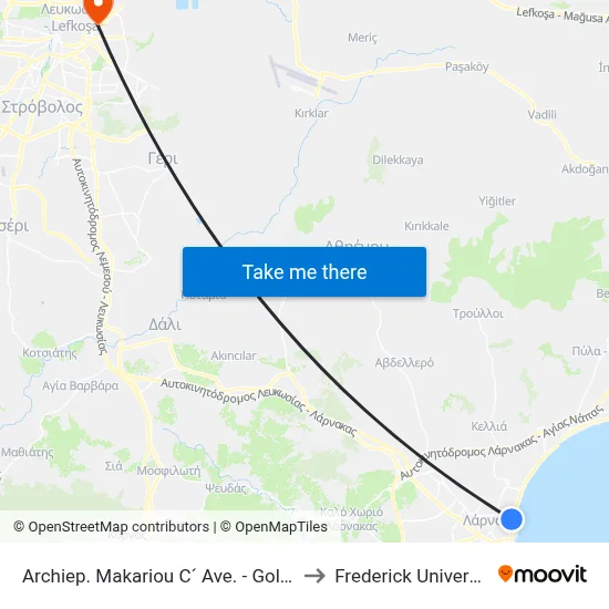 Archbishop Makarios III Avenue - Golgon to Frederick University map