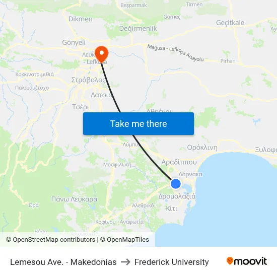 Lemesou Ave. - Makedonias to Frederick University map