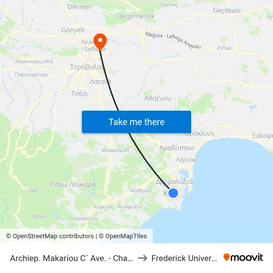 Archbishop Makarios III Avenue - Chanion to Frederick University map