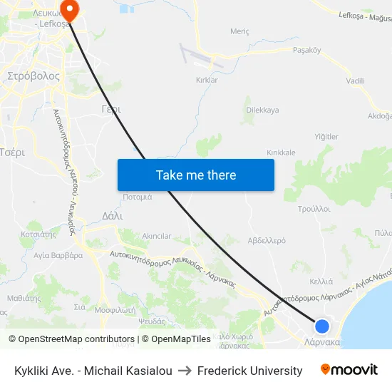 Kykliki Ave. - Michail Kasialou to Frederick University map