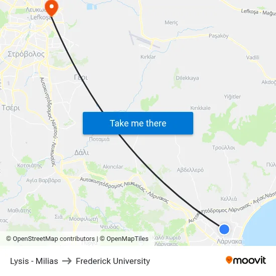 Lysis - Milias to Frederick University map