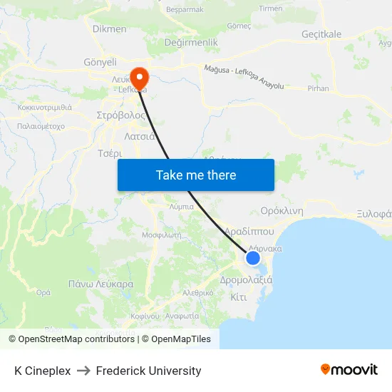 K Cineplex to Frederick University map
