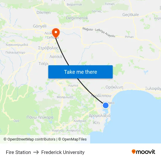 Fire Station to Frederick University map