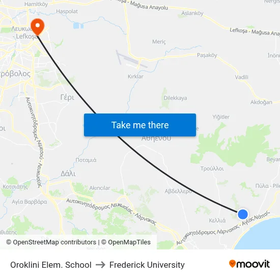 Oroklini Elem. School to Frederick University map