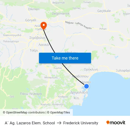 A´ Ag. Lazaros Elem. School to Frederick University map
