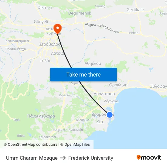 Umm Charam Mosque to Frederick University map