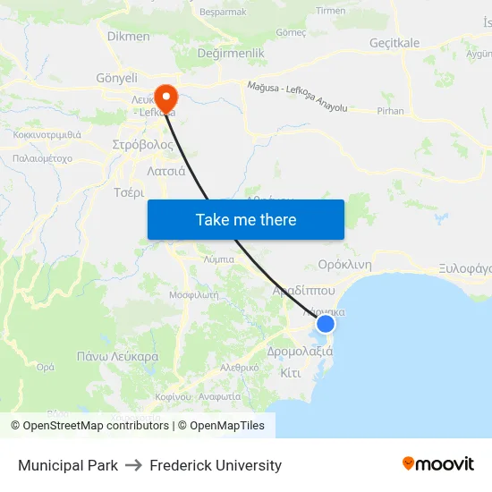 Municipal Park to Frederick University map