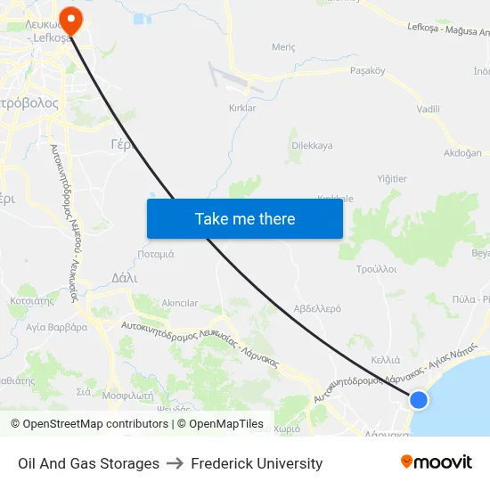 Oil And Gas Storages to Frederick University map