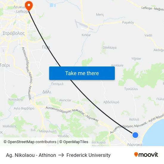 Ag. Nikolaou - Athinon to Frederick University map