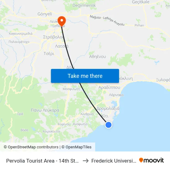 Pervolia Tourist Area - 14th Stop to Frederick University map