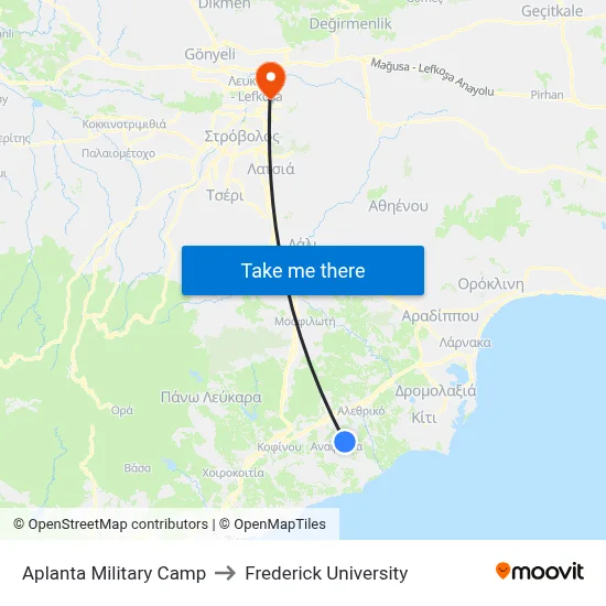 Aplanta Military Camp to Frederick University map