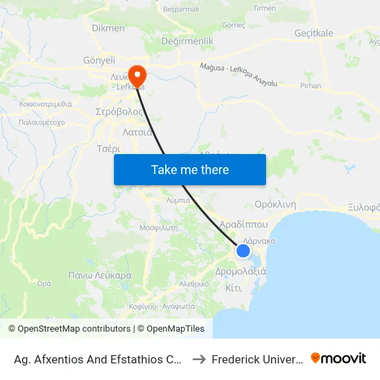 Ag. Afxentios And Efstathios Church to Frederick University map