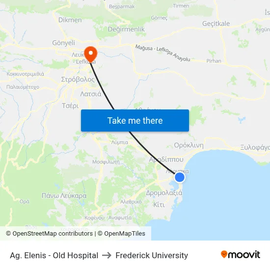 Ag. Elenis - Old Hospital to Frederick University map
