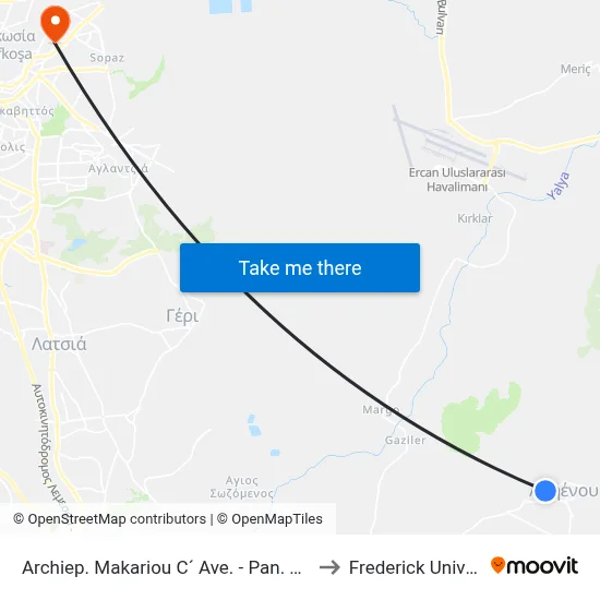 Archbishop Makarios III Ave. - Pan. Matsouka to Frederick University map