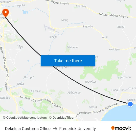 Dekeleia Customs Office to Frederick University map