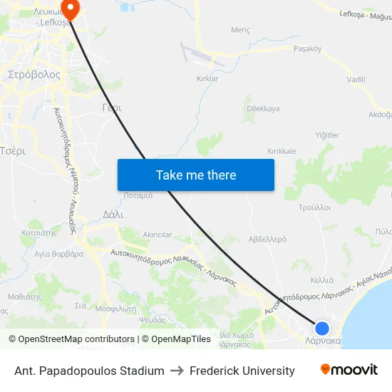 Ant. Papadopoulos Stadium to Frederick University map