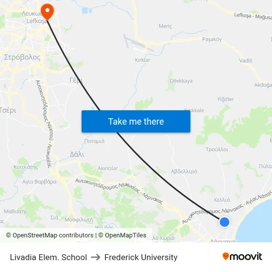 Livadia Elem. School to Frederick University map