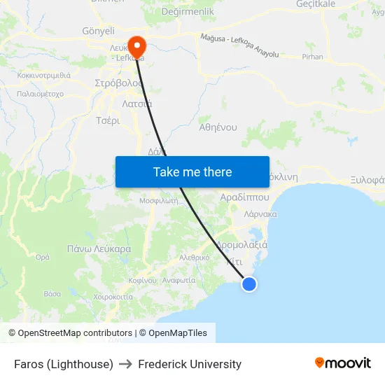 Lighthouse to Frederick University map
