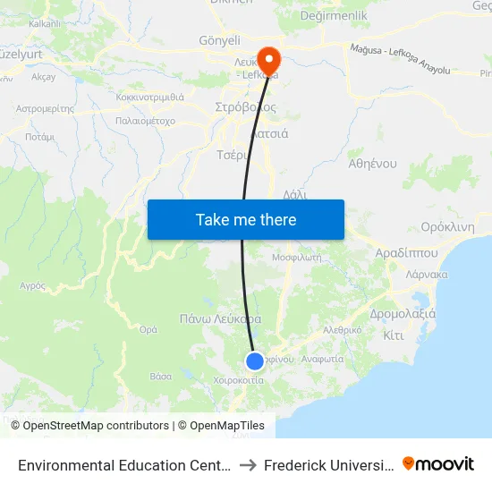 Environmental Education Centre to Frederick University map