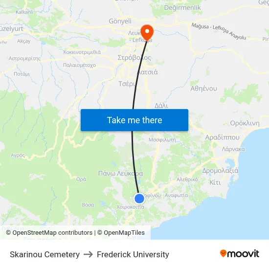 Skarinou Cemetery to Frederick University map