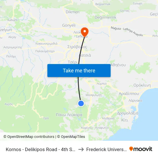 Kornos - Delikipos Road - 4th Stop to Frederick University map