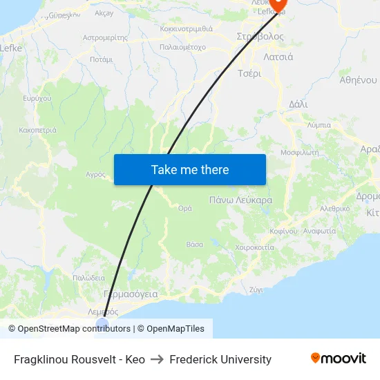 Fragklinou Rousvelt - Keo to Frederick University map