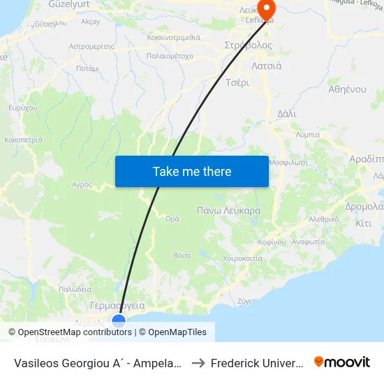 Vasileos Georgiou A - Ampelakion to Frederick University map