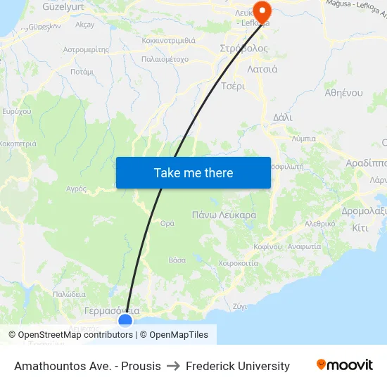 Amathountos Avenue - Prousis to Frederick University map