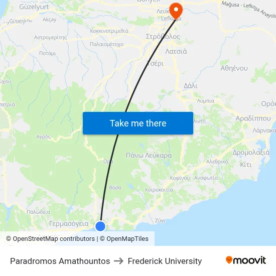 Paradromos Amathountos to Frederick University map