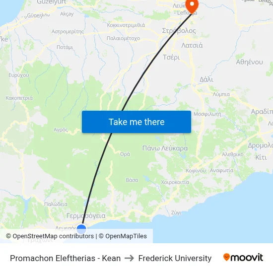 Promachon Eleftherias - Kean to Frederick University map