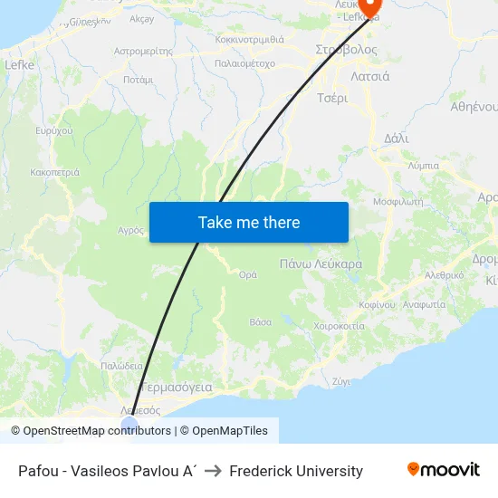 Pafou - Vasileos Pavlou A´ to Frederick University map