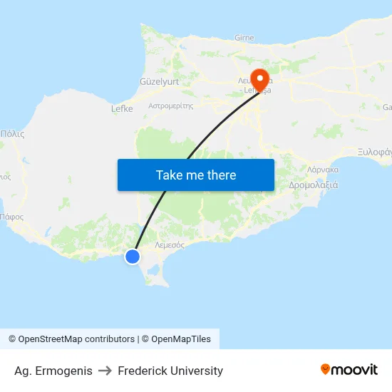 Ag. Ermogenis to Frederick University map