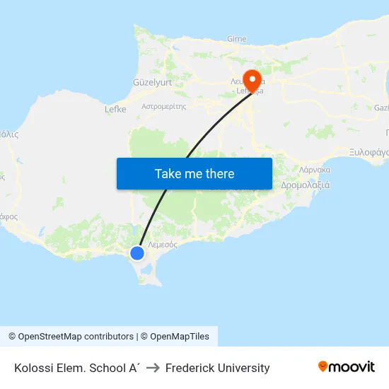 Kolossi Elem. School A´ to Frederick University map