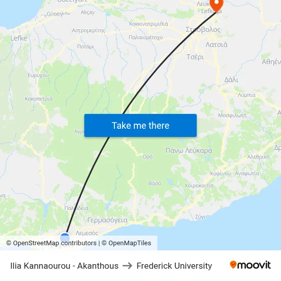 Ilia Kannaourou - Akanthous to Frederick University map