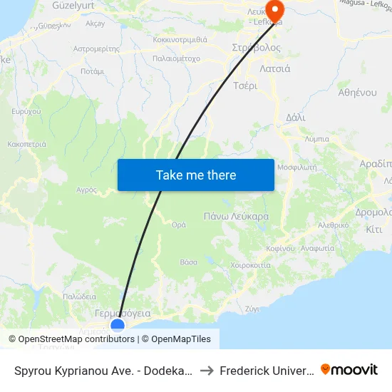 Spyrou Kyprianou Ave - Dodekanison to Frederick University map