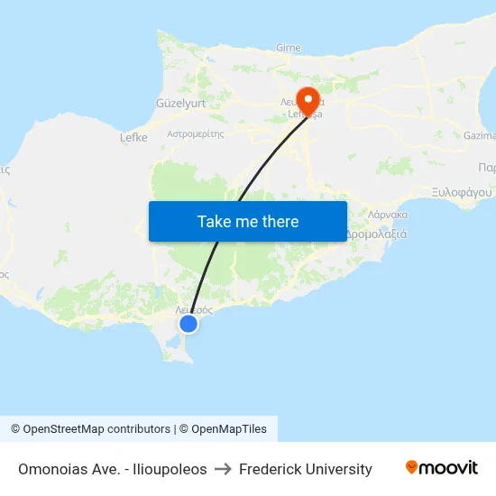 Omonoias Ave - Ilioupoleos to Frederick University map