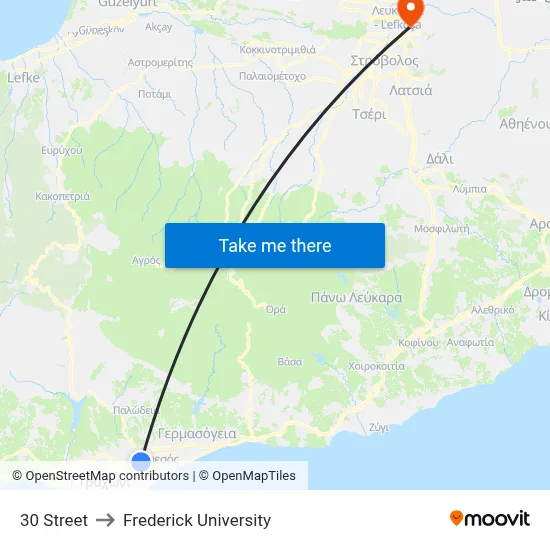 30 Street to Frederick University map