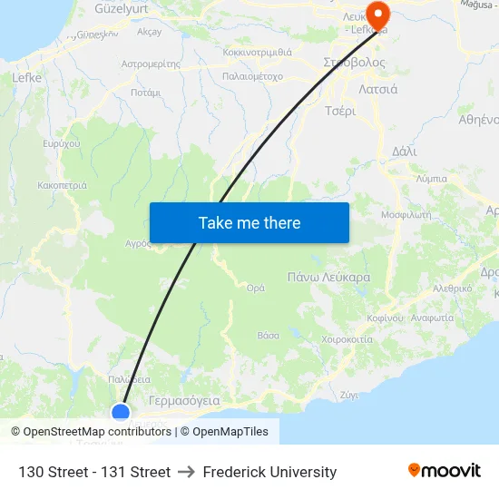 130 Street - 131 Street to Frederick University map