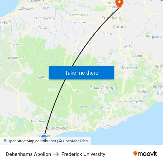 Debenhams Apollon to Frederick University map