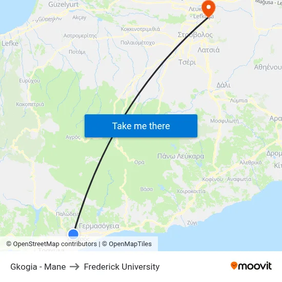 Gkogia - Mane to Frederick University map