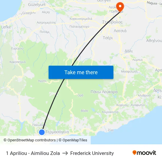1 Apriliou - Aimiliou Zola to Frederick University map