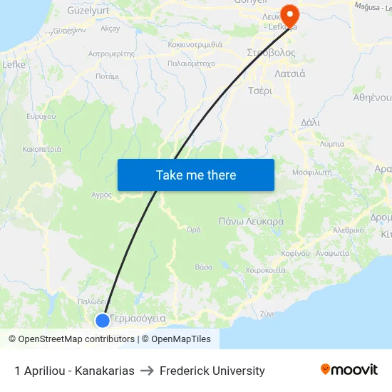 1 Apriliou - Kanakarias to Frederick University map