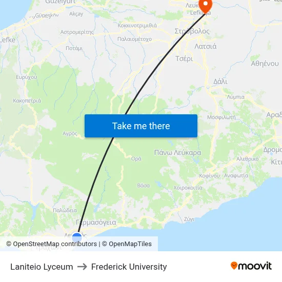 Laniteio Lyceum to Frederick University map