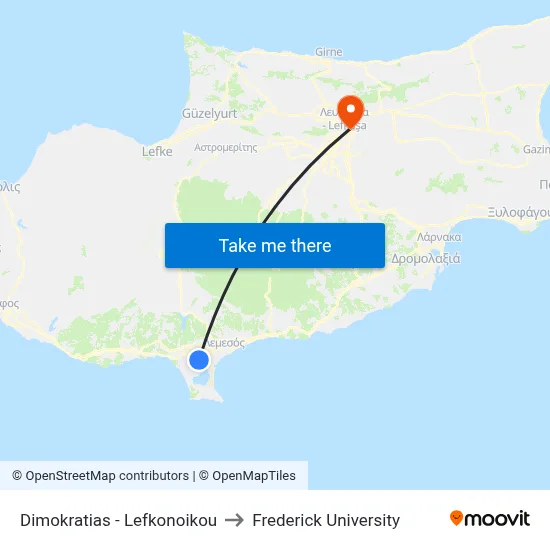 Dimokratias - Lefkonoikou to Frederick University map