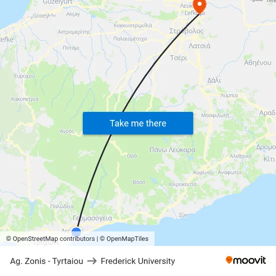 Ag. Zonis - Tyrtaiou to Frederick University map