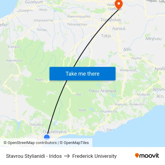 Stavros Stylianides - Iridos to Frederick University map