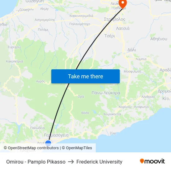 Homer - Pablo Picasso to Frederick University map